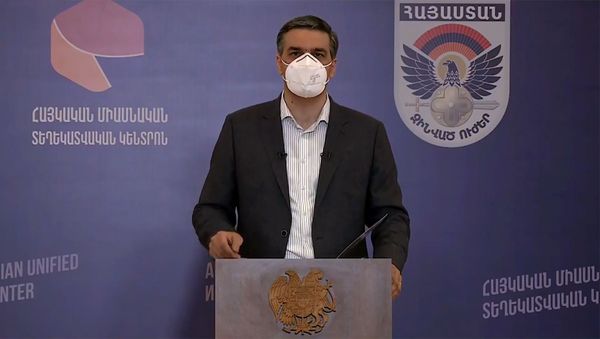 Обудсмен Арман Татоян во время брифинга по теме ситуации на армяно-азербайджанской границе (15 июля 2020). Иджеван - Sputnik Армения