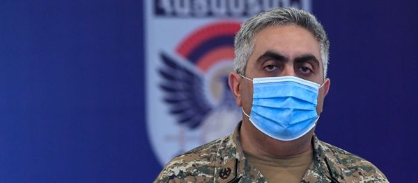  Арцрун Ованнисян во время брифинга по теме ситуации на армяно-азербайджанской границе (16 июля 2020). Иджеван - Sputnik Армения
