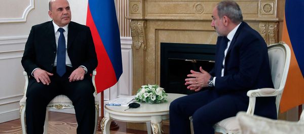 Встреча премьер-министров Армении и России Никола Пашиняна и Михаила Мишустина (17 июля 2020). Минск - Sputnik Армения