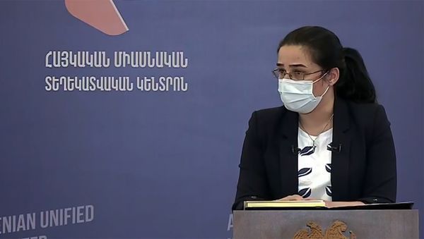 Пресс-секретарь МИД Анна Нагдалян во время брифинга по теме ситуации на армяно-азербайджанской границе (18 июля 2020). Иджеван - Sputnik Армения