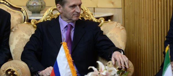 Председатель Государственной Думы РФ Сергей Нарышкин во время встречи с первым заместителем председателя Собрания исламского Совета ИРИ Абутарабифаром (17 ноября 2014). Тегеран - Sputnik Армения