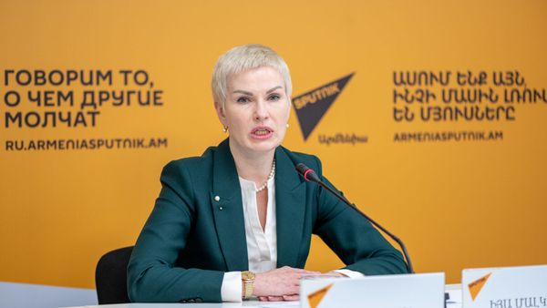 Помощник председателя Коллегии ЕЭК Ия Малкина на онлайн пресс-конференции в мультимедийном пресс-центре Sputnik Армения об итогах состоявшегося в Ереване заседания с участием глав правительств стран ЕАЭС (9 октября 2020). Еревaн - Sputnik Армения