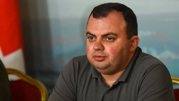 Начальник управления информации аппарата президента Карабаха Ваграм Погосян во время брифинга президента страны (11 октября 2020). Степанакерт - Sputnik Армения
