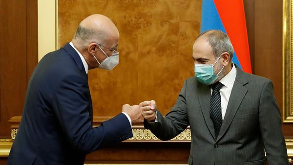Премьер-министр Армении Никол Пашинян встретился с министром иностранных дел Греции Никосом Дендиасом (16 октября 2020). Еревaн Премьер-министр Армении Никол Пашинян встретился с министром иностранных дел Греции Никосом Дендиасом (16 октября 2020). Еревaн - Sputnik Արմենիա