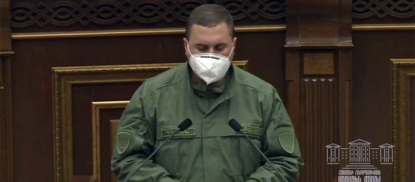 Замминистра обороны Армении Габриел Балаян на внеочередном заседании парламента (27 октября 2020). Еревaн Замминистра обороны Армении Габриел Балаян на внеочередном заседании парламента (27 октября 2020). Еревaн - Sputnik Армения