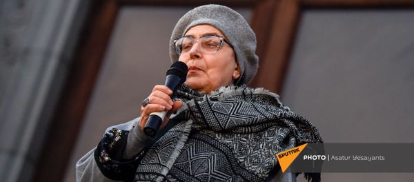 Бывшая защитница прав человека в Армении Лариса Алавердян выступает во время митинга на площади Свободы (16 ноября 2020). Еревaн Бывшая защитница прав человека в Армении Лариса Алавердян выступает во время митинга на площади Свободы (16 ноября 2020). Еревaн - Sputnik Армения