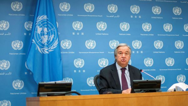 Генеральный секретарь ООН Антониу Гутерриш на пресс-конференции в штаб-квартире ООН (20 ноября 2020). Нью-Йорк - Sputnik Армения