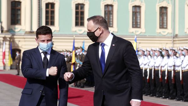 Президент Украины Владимир Зеленский встречает польского коллегу Анджея Дуду (12 октября 2020). Киев - Sputnik Армения