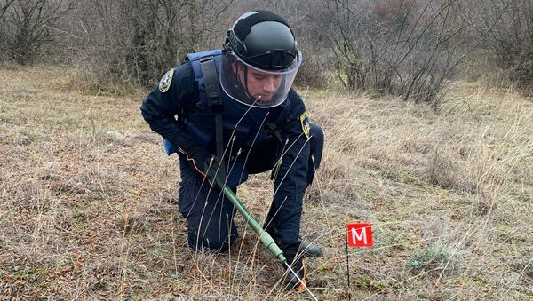 Пиротехники МЧС России проводят разминирование территорий Карабаха (9 декабря 2020). Село Ачапняк - Sputnik Армения