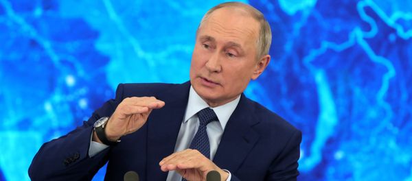Президент РФ Владимир Путин на большой ежегодной пресс-конференции в режиме видеоконференции (17 декабря 2020). Москва - Sputnik Արմենիա