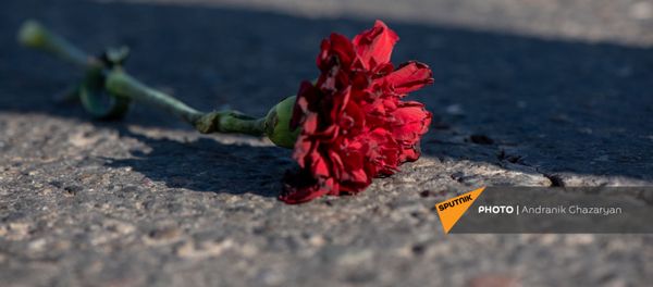 Цветок на асфальте во время Шествия памяти в Ераблур (19 декабря 2020). Еревaн - Sputnik Армения
