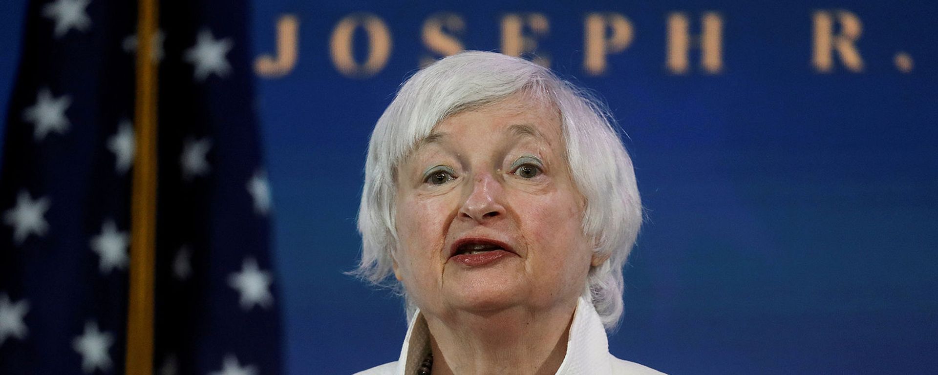Kандидат избранного президента США Джо Байдена на пост министра финансов Джанет Йеллен выступает во время представления для работы в команде президента по экономической политике (1 декабря 2020). Уилмингтон Kандидат избранного президента США Джо Байдена на пост министра финансов Джанет Йеллен выступает во время представления для работы в команде президента по экономической политике (1 декабря 2020). Уилмингтон - Sputnik Армения, 1920, 25.01.2021