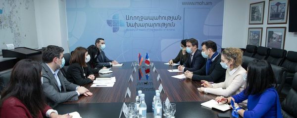 Министр здравоохранения Анаит Аванесян на встрече с послом Франции Джонатаном Лакотом (25 января 2021). Еревaн - Sputnik Արմենիա
