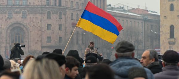 Режиссер Аршак Закарян на митинге оппозиции на площади Республики (28 января 2021). Еревaн - Sputnik Армения