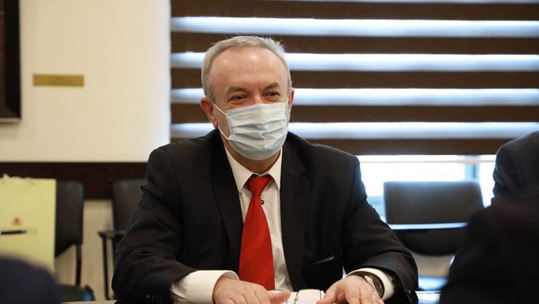 Министр ОНКС Ваграм Думанян на встрече с ЧП послом Грузии Гиоргием Саганелидзе (17 февраля 2021). Еревaн - Sputnik Արմենիա
