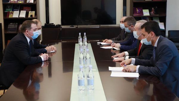 Министр ОНКС Ваграм Думанян встретился с ЧП послом Грузии Гиоргием Саганелидзе (17 февраля 2021). Еревaн - Sputnik Արմենիա