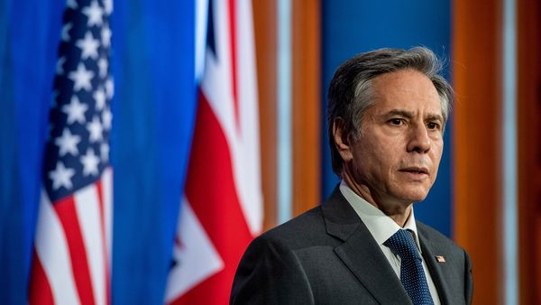 Госсекретарь США Энтони Блинкен на совместной пресс-конференцию с британским коллегой после их двусторонней встречи (3 мая 2021). Лондон - Sputnik Армения