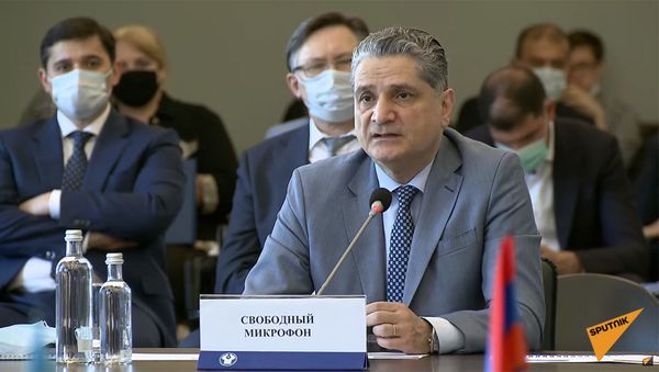 Заместитель председателя Правления Евразийского банка развития Тигран Саркисян на 90-м заседании Экономического совета СНГ (18 июня 2021). Москва - Sputnik Армения