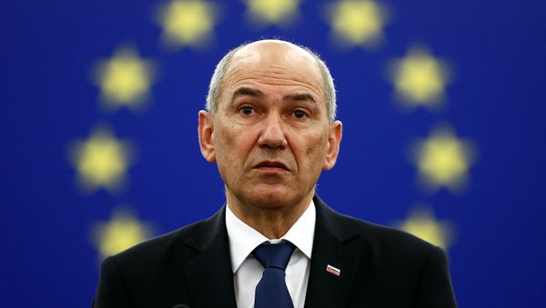 Премьер-министр Словении Янез Янса на пленарном заседании в Европейском парламенте (6 июля 2021). Страсбург - Sputnik Արմենիա