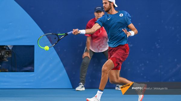 Карен Хачанов во время финального матча с Александром Зверевым мужского теннисного турнира Олимпийских игр в Токио (1 августа 2021). Япония - Sputnik Армения