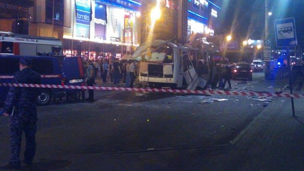 Место взрыва пассажирского автобуса на остановке у перекрестка улиц Плехановская и Кольцовская (12 августа 2021). Воронеж - Sputnik Армения