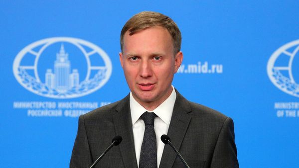 Замдиректора департамента информации и печати МИД РФ Алексей Зайцев во время брифинга (6 августа 2020). Москвa - Sputnik Армения
