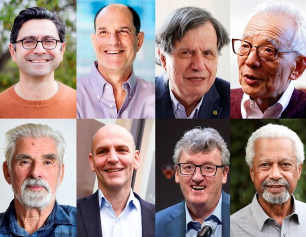 Կոլաժում ներկայացված են բժշկության, քիմիայի, ֆիզիկայի ու գրականության 2021 թվականի Նոբելյան մրցանակների ութ դափնեկիրներ: Բժշկության Նոբելյան մրցանակի դափնեկիրներ Արտեմ Պատապուտյանն ու Դևիդ Ջուլիուսը, ֆիզիկայի Նոբելյան մրցանակի դափնեկիրներ Ջորջիո Պարիզին, Սյուկուրո Մանաբեն և Կլաուս Հասելմանը, քիմիայի Նոբելյան մրցանակի դափնեկիրներ Բենջամին Լիստն ու Դևիդ Մակմիլանը, գրականության Նոբելյան մրցանակի դափնեկիր Աբդուլռազակ Գուրնան։ - Sputnik Արմենիա