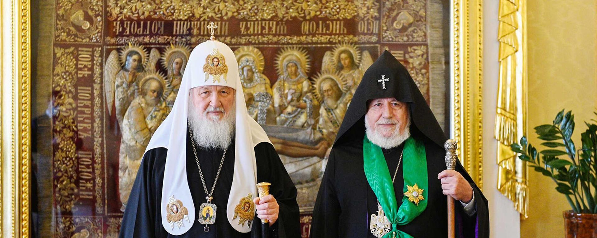Встреча Верховного Патриарха и Католикоса всех армян Гарегина II Святейшего Патриарха Московского и всея Руси Кирилла в Патриаршей резиденции в московском Даниловом ставропигиальном монастыре (12 октября 2021). Москва - Sputnik Армения, 1920, 12.10.2021