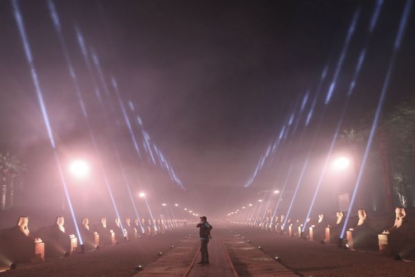 Фотограф на древней Аллее сфинксов в Луксоре после официальной церемонии открытия. - Sputnik Армения