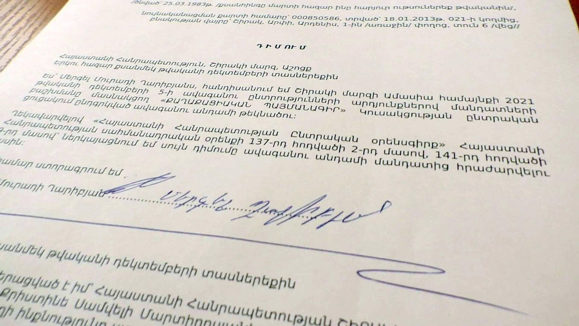 Մերգել Ղարիբյանի դիմումը տարածքային հանձնաժողով - Sputnik Արմենիա, 1920, 22.01.2022