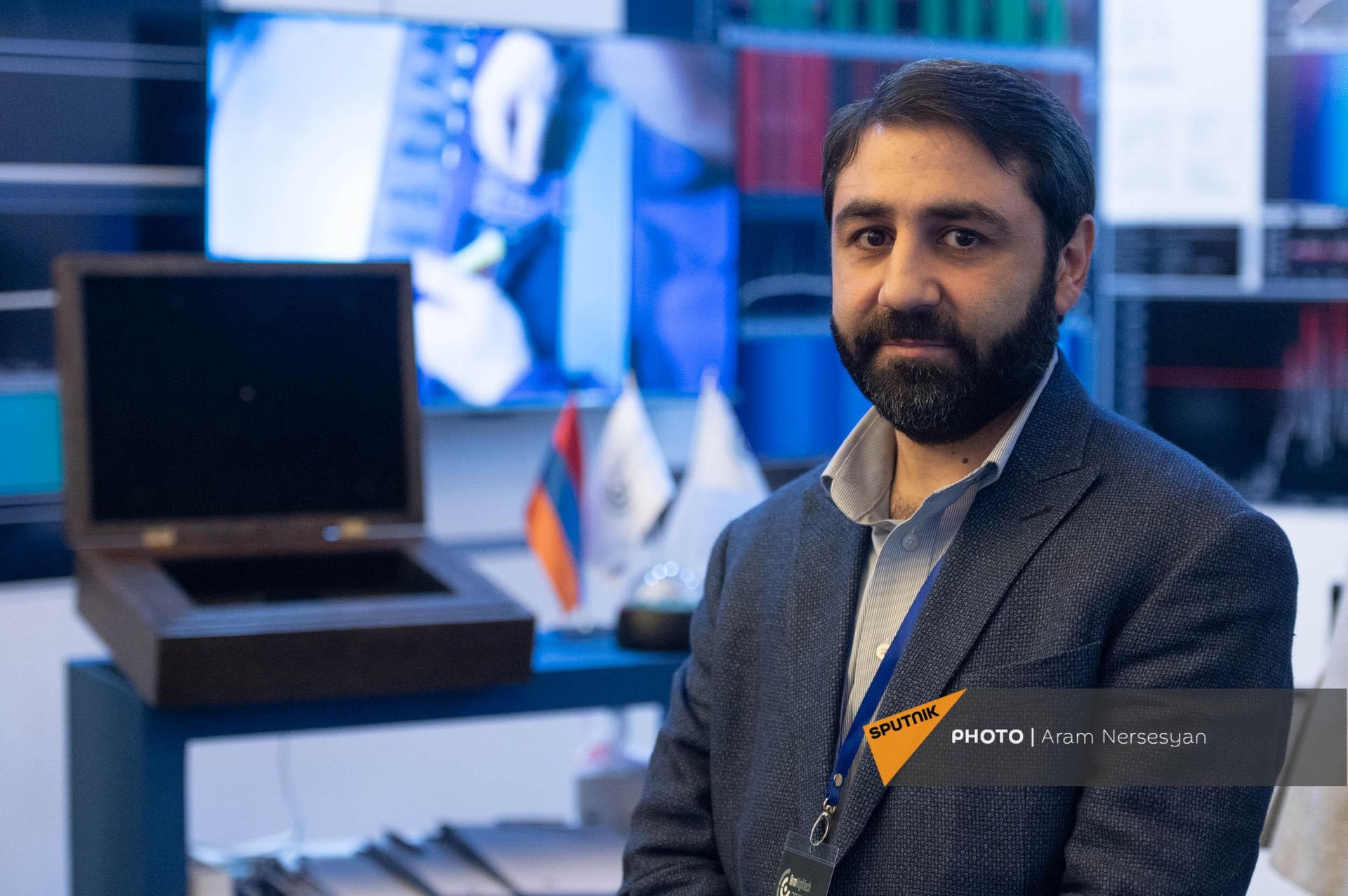 Главный инженер компании Advanced Technologies Group Сурен Эйрамджян на выставке оборонных технологий ArmHighTech 2022 (31 марта 2022). Еревaн - Sputnik Արմենիա, 1920, 04.04.2022