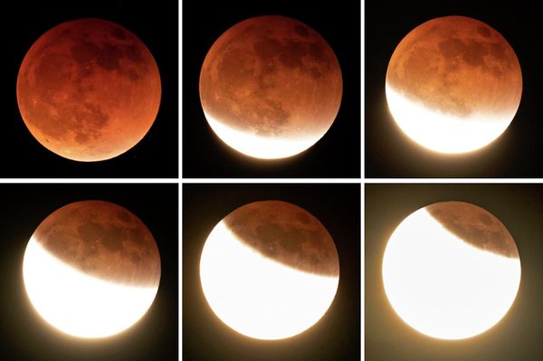 На шести фотографиях луна представлен на разных стадиях выхода из земной тени - Sputnik Армения