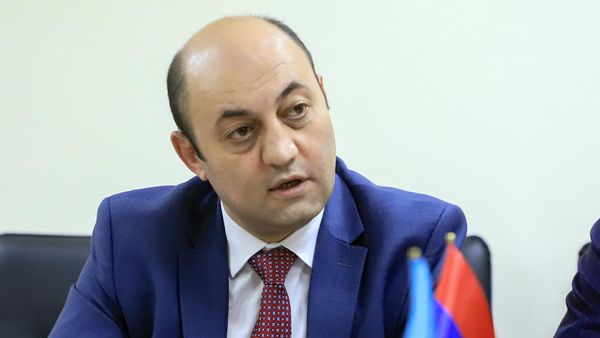 Заместитель министра высокотехнологической промышленности Авет Погосян на встрече-обсуждении с представителями группы экспертов Международной хартии по космосу и крупным катастрофам ООН (28 июня 2022). Еревaн - Sputnik Армения