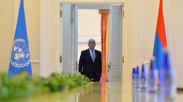 Президент Ваагн Хачатурян принял председателя Генaссамблеи ООН Абдуллу Шахида (27 июля 2022). Еревaн - Sputnik Армения