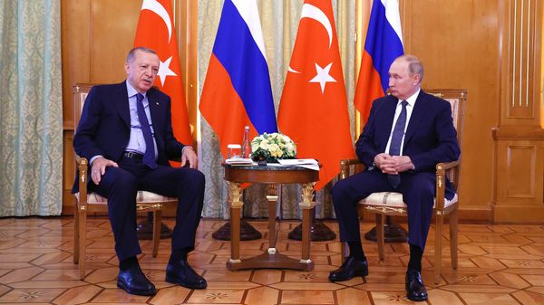 Президент РФ Владимир Путин и президент Турции Реджеп Тайип Эрдоган во время встречи (5 августа 2022). Сочи - Sputnik Армения