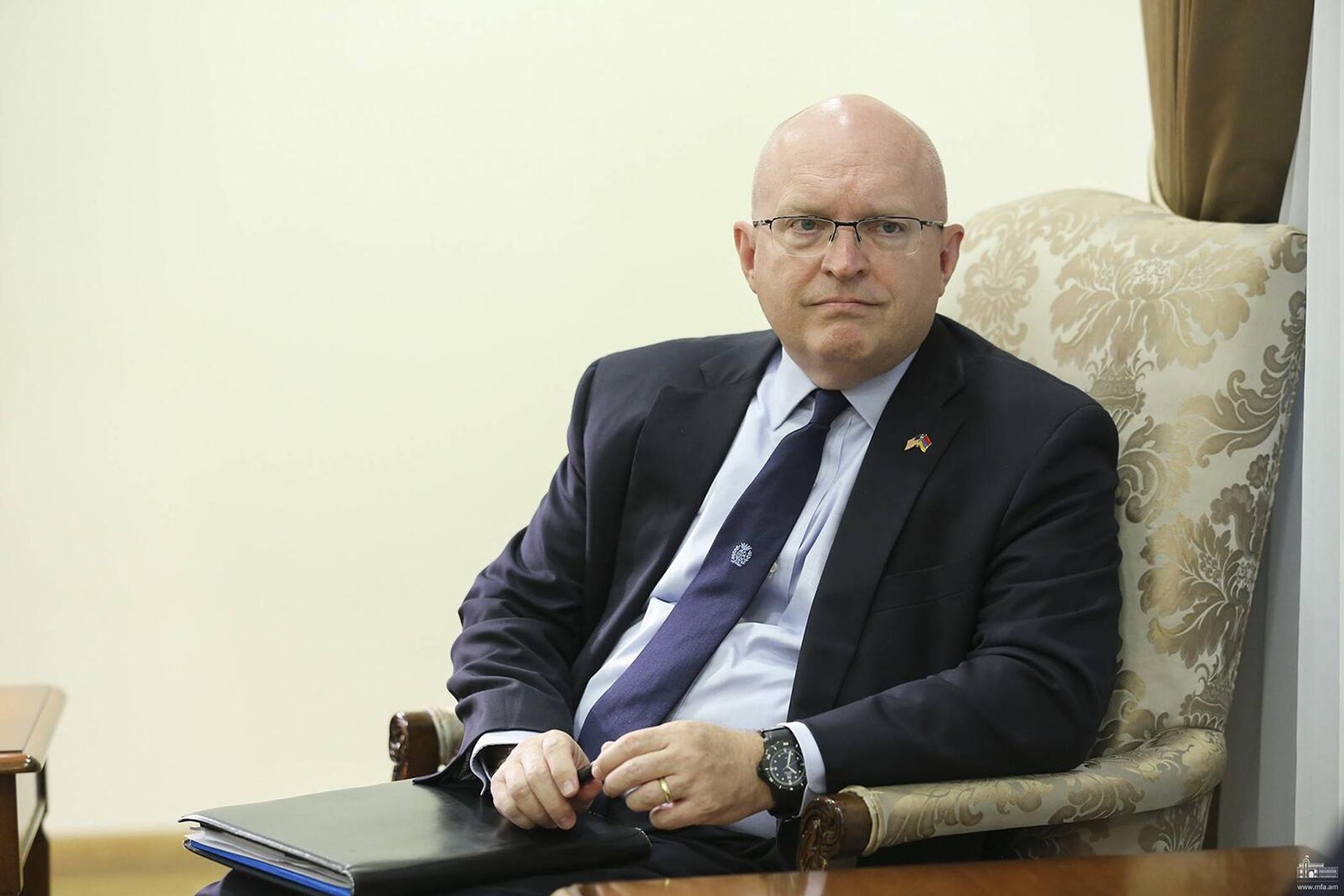 Министр иностранных дел Арарат Мирзоян принял новоназначенного сопредседателя Минской группы ОБСЕ от США, старшего советника по вопросам Кавказских переговоров Филиппа Рикера (9 сентября 2022). Еревaн - Sputnik Արմենիա, 1920, 09.09.2022