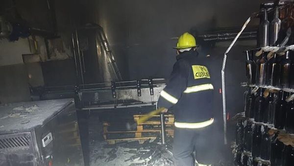 Сотрудник пожарной службы МЧС тушит пожар в Прошянском коньячном заводе (8 ноября 2022). Еревaн - Sputnik Արմենիա