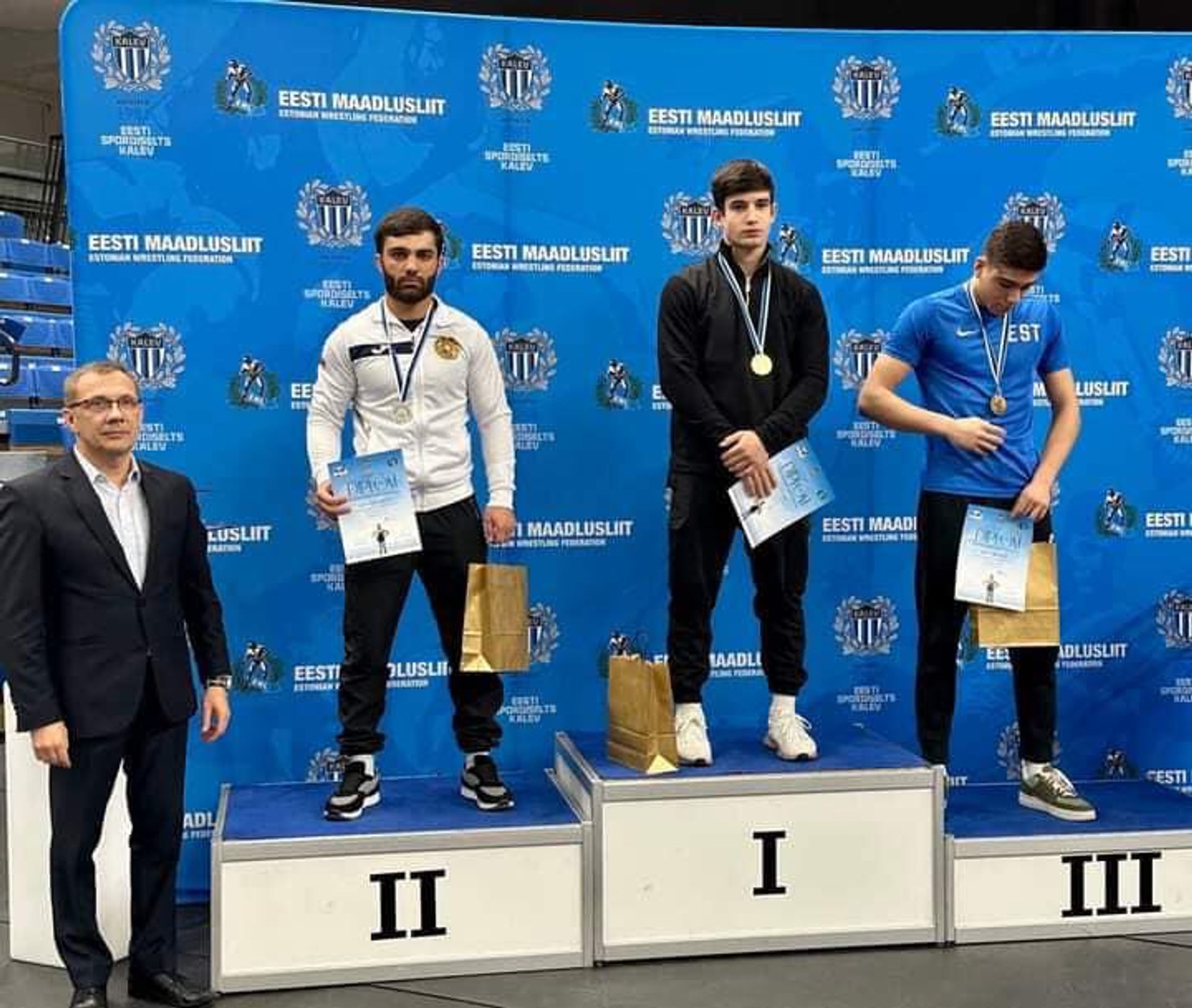 Победители на пьедестале почета чемпионата по борьбе имени Кристиана Палусалу в Талине - Sputnik Армения, 1920, 09.11.2022