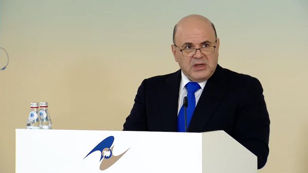 Председатель правительства РФ Михаил Мишустин на пресс-конференции по итогам Заседания Евразийского межправительственного совета (3 февраля 2023). Алматы - Sputnik Армения