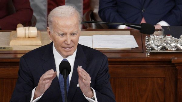 Президент США Джо Байден выступает с ежегодным посланием о состоянии дел в стране и внешней политике США (8 февраля 2023). Вашингтон - Sputnik Армения