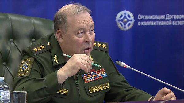Начальник объединённого штаба Организации Договора о коллективной безопасности Анатолий Сидоров на пресс-конференции по итогам 2022 года (14 февраля 2023). Москвa - Sputnik Армения