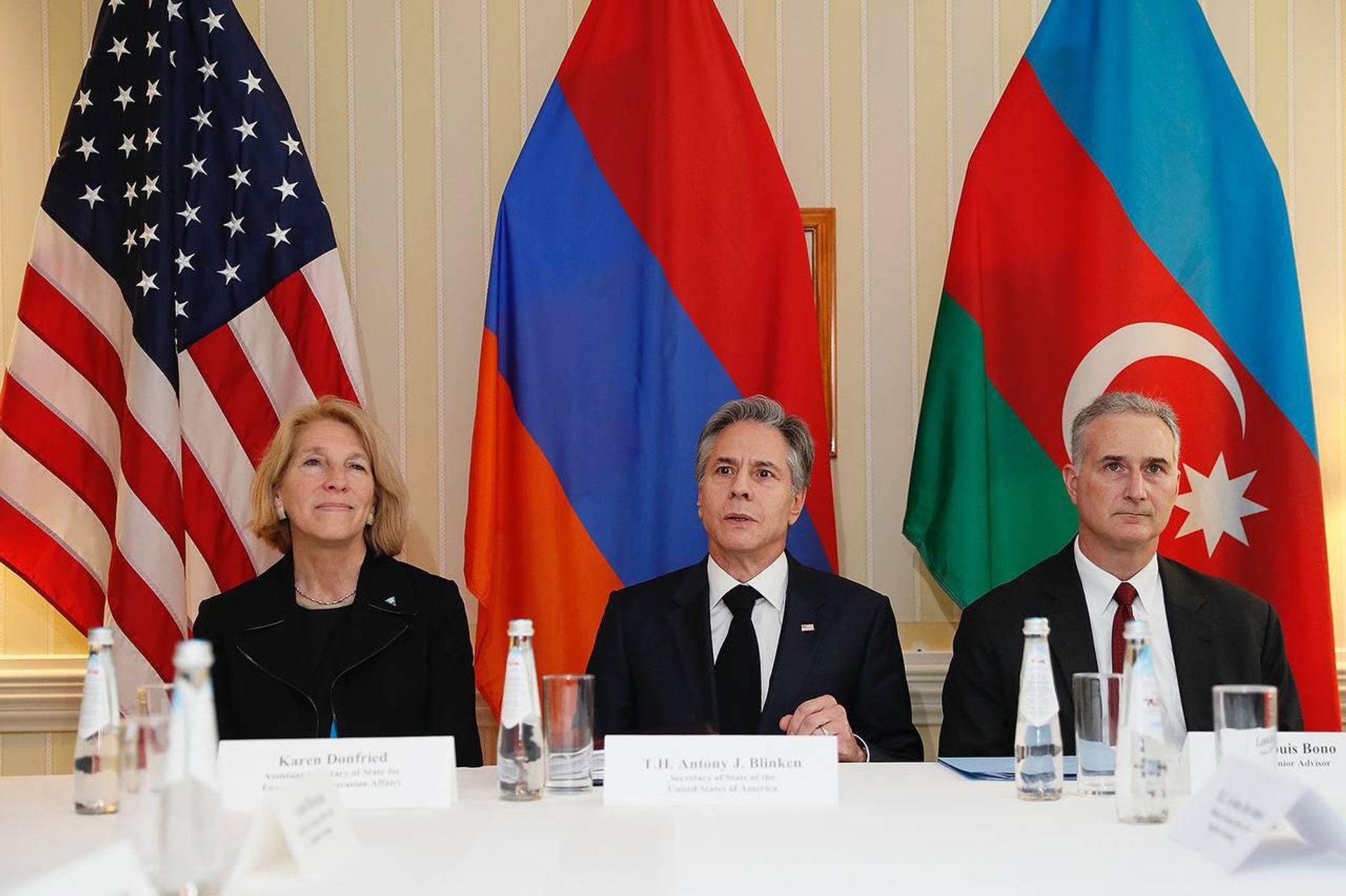 Делегация США во главе с госсекретарем Энтони Блинкеном во время встречи лидеров Армении и Азербайджана (18 февраля 2023). Мюнхен - Sputnik Армения, 1920, 18.02.2023