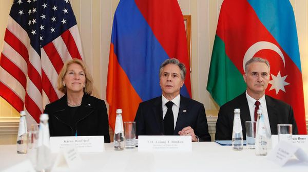 Делегация США во главе с госсекретарем Энтони Блинкеном во время встречи лидеров Армении и Азербайджана (18 февраля 2023). Мюнхен - Sputnik Армения