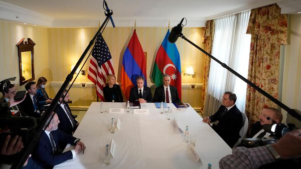 Встреча лидеров Армении и Азербайджана Никола Пашиняна и Ильхама Алиева при посредничестве госсекретаря США Энтони Блинкена (18 февраля 2023). Мюнхен - Sputnik Армения