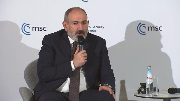 Премьер-министр Армении Никол Пашинян на панельной дискуссии по теме Укрепление безопасности на Южном Кавказе с участием лидеров Южно-кавказских республик (18 февраля 2023). Мюнхен - Sputnik Армения