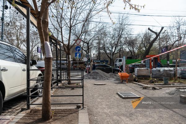 НКО Озеленение и охрана окружающей среды вырубает деревья на улице Московян НКО Озеленение и охрана окружающей среды вырубает деревья на улице Московян - Sputnik Армения