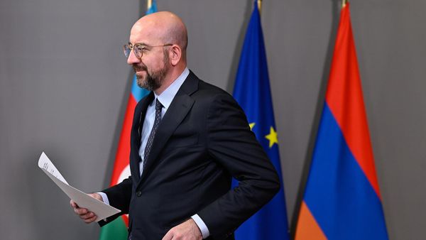 Президент Европейского совета Шарль Мишель на брифинге по итогам трехсторонней встречи в Европейском совете (14 мая 2023). Брюссель - Sputnik Армения