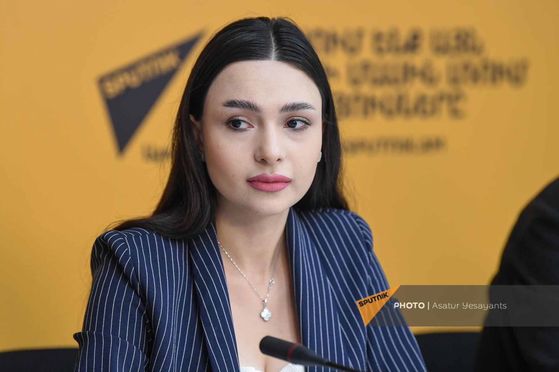 Пресс-секретарь комитета по туризму министерства экономики Анна Маркарян на пресс-конференции организаторов форума армяно-грузинского культурного и кулинарного фестиваля по мотивам фильма Мимино (14 июня 2023). Еревaн Пресс-секретарь комитета по туризму министерства экономики Анна Маркарян на пресс-конференции организаторов форума армяно-грузинского культурного и кулинарного фестиваля по мотивам фильма Мимино (14 июня 2023). Еревaн - Sputnik Армения, 1920, 14.06.2023