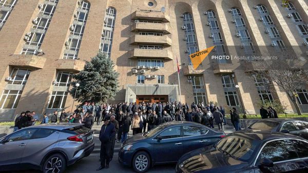 Владельцы рыбоводческих ферм на акции протеста у третьего здания Правительства (23 ноября 2023). Еревaн - Sputnik Армения