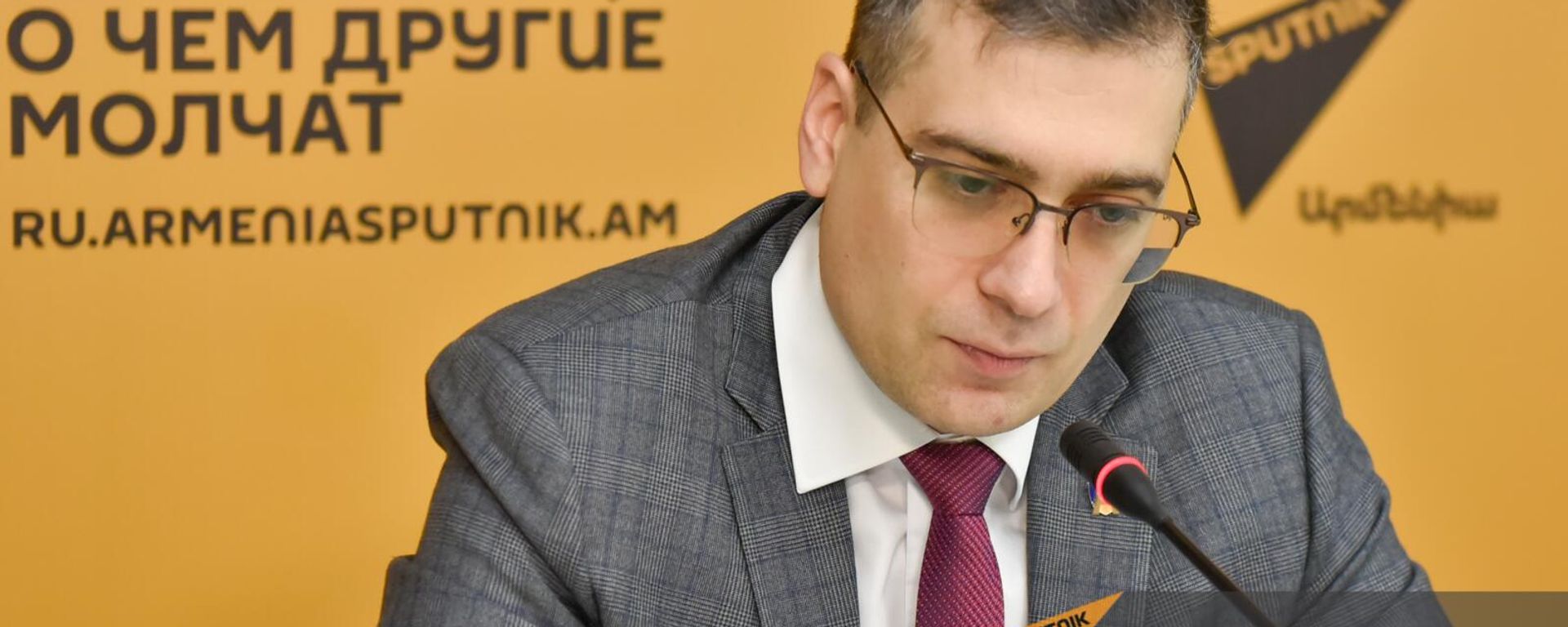 Илья Сокольщик на пресс-конференции на тему Формирование основ интеграции стран ЕАЭС в социально-гуманитарной сфере (28 ноября 2023). Еревaн - Sputnik Армения, 1920, 28.11.2023